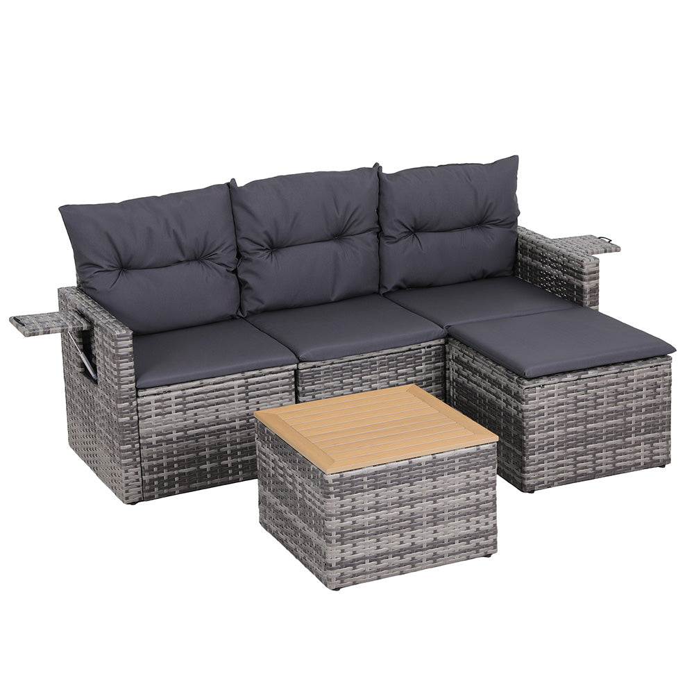 Outdoor Rattan Sofa Set 5pc | 4 Seater | Coffee Table | Grey