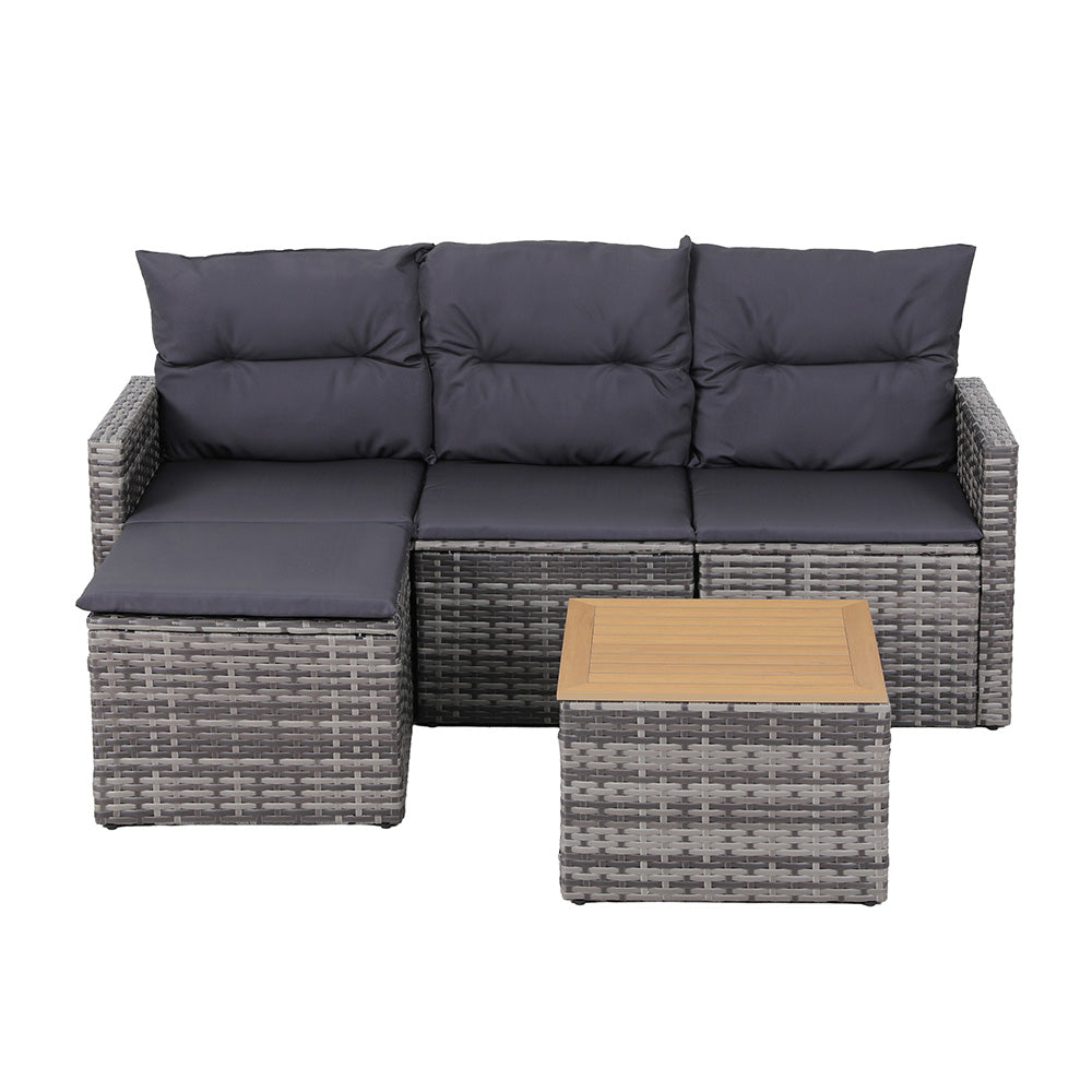 Outdoor Rattan Sofa Set 5pc | 4 Seater | Coffee Table | Grey