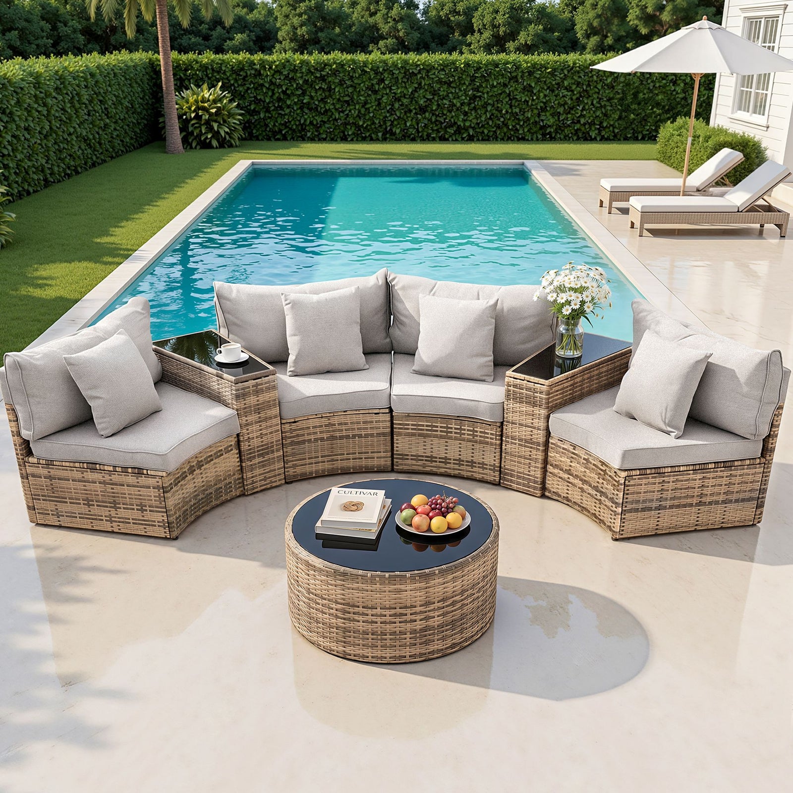 Outdoor Sofa Set | 7 Piece 4 Seater Rattan Patio Lounge | Brown