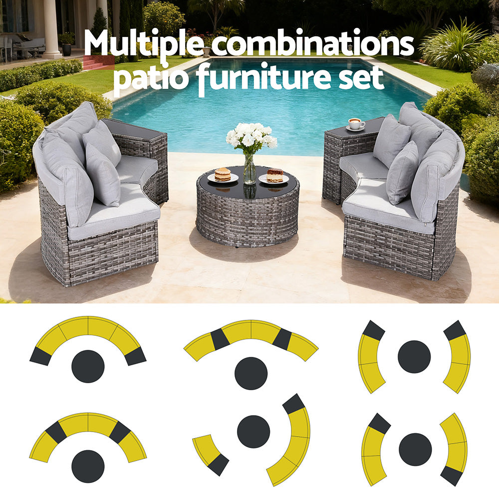 Outdoor Rattan Sofa Set | 4 Seater | 7pc Table & Chairs | Patio Furniture