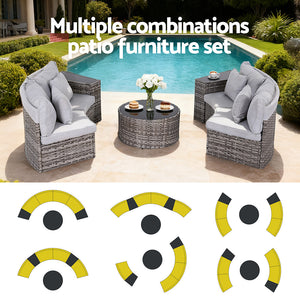 Outdoor Rattan Sofa Set | 4 Seater | 7pc Table & Chairs | Patio Furniture