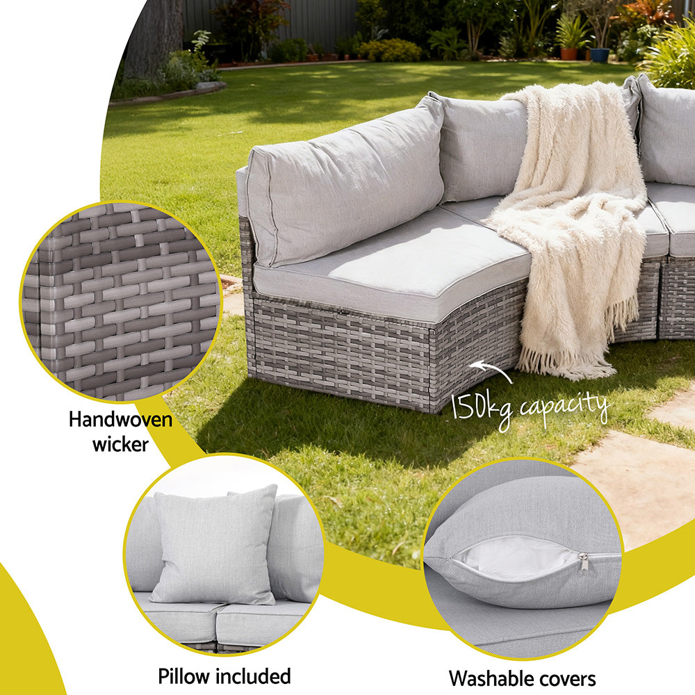 Outdoor Rattan Sofa Set | 4 Seater | 7pc Table & Chairs | Patio Furniture