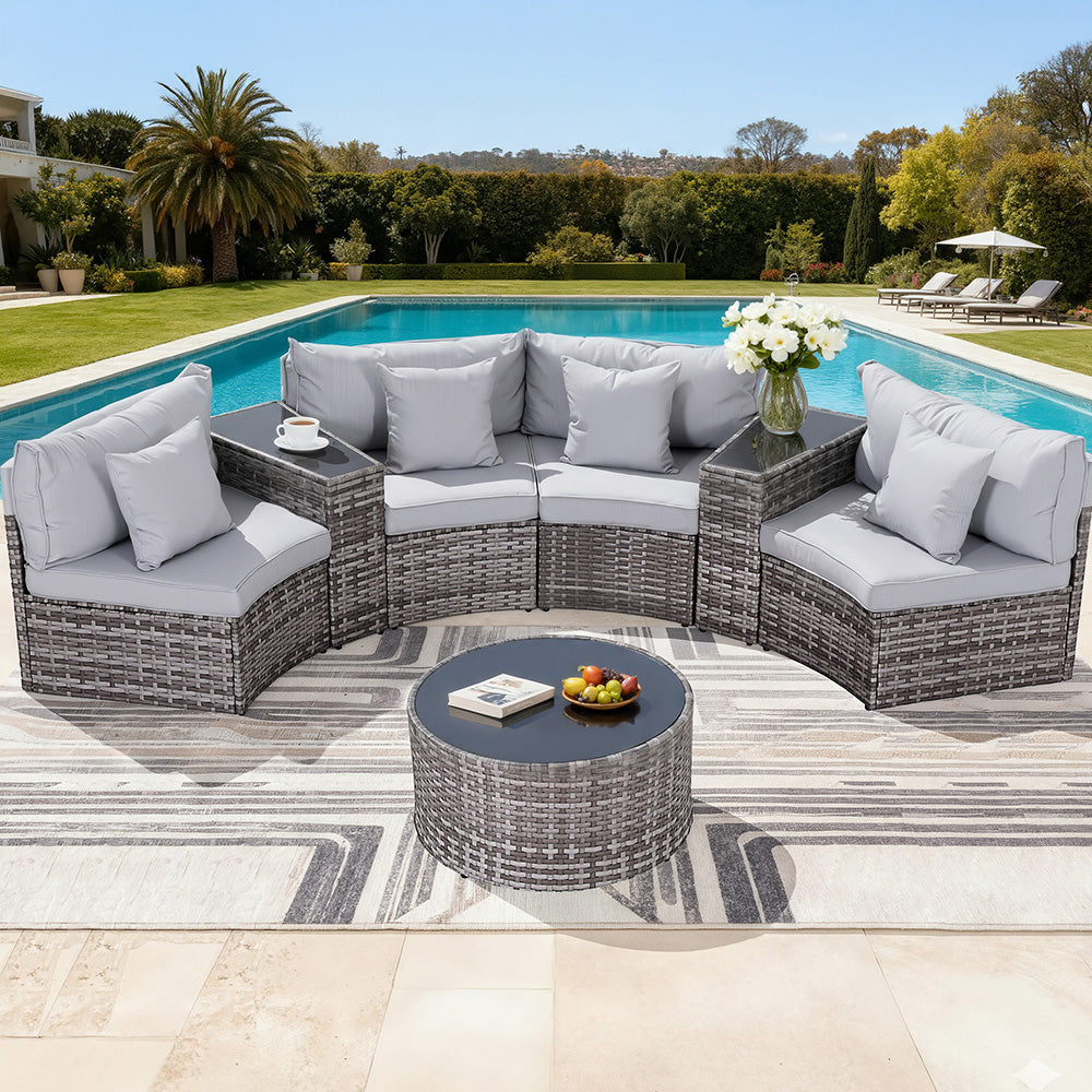 Outdoor Rattan Sofa Set | 4 Seater | 7pc Table & Chairs | Patio Furniture