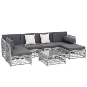 Outdoor Rattan Sofa Set 6 Seater | 7pc Table & Chairs | Patio Furniture