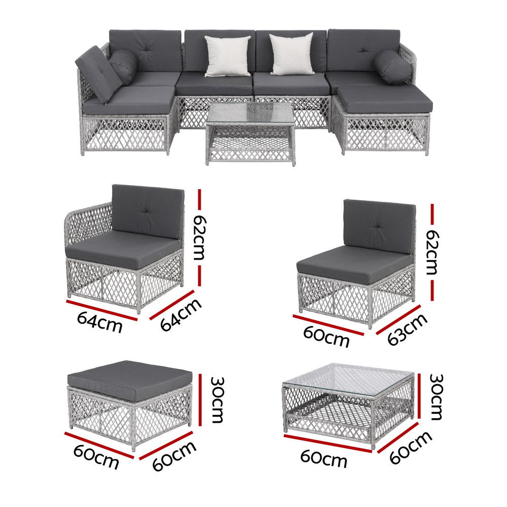 Outdoor Rattan Sofa Set 6 Seater | 7pc Table & Chairs | Patio Furniture