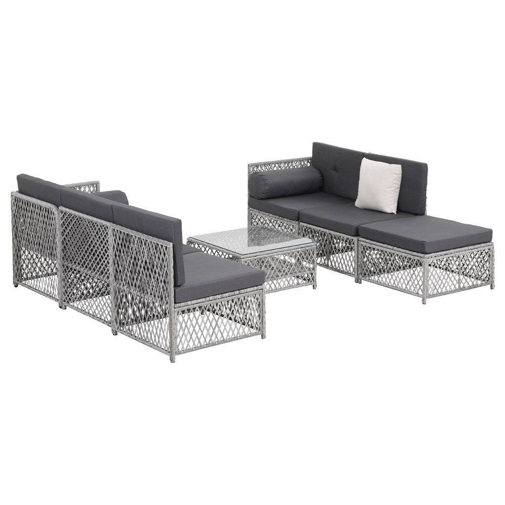 Outdoor Rattan Sofa Set 6 Seater | 7pc Table & Chairs | Patio Furniture