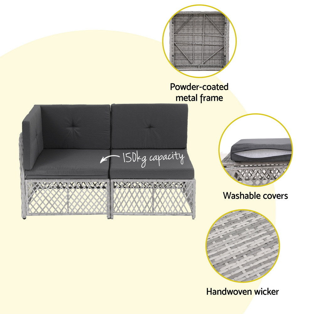 Outdoor Rattan Sofa Set 6 Seater | 7pc Table & Chairs | Patio Furniture