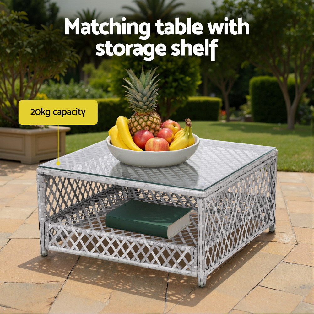 Outdoor Rattan Sofa Set 6 Seater | 7pc Table & Chairs | Patio Furniture