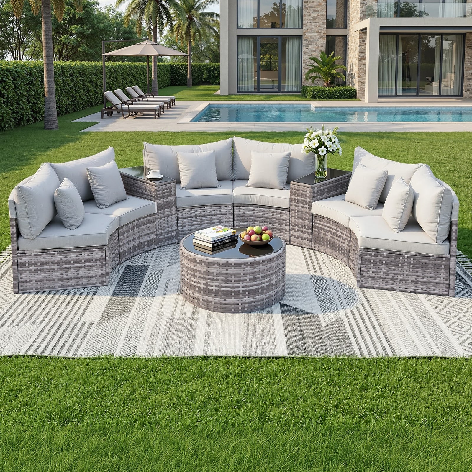 Outdoor Sofa Set | 9 Piece 6 Seater Rattan Patio Lounge