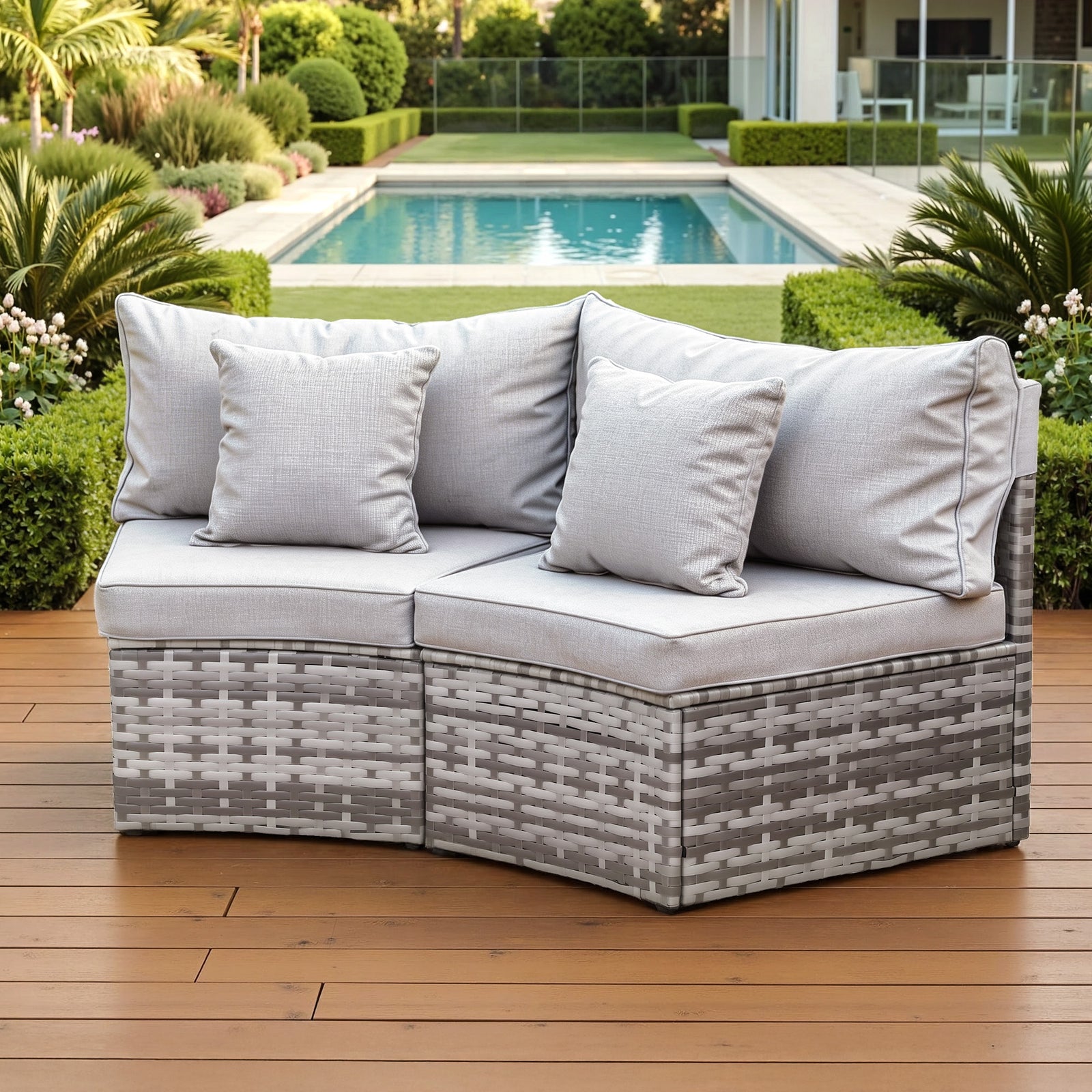 Outdoor Sofa Set | 2 Piece Rattan Modular Patio Chairs | Grey