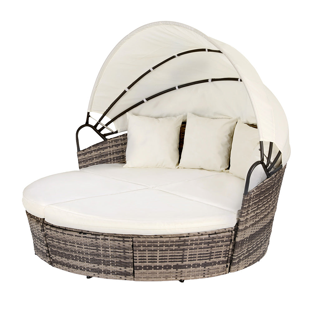 Outdoor Day Bed Set 3pc | Wicker Sun Lounge Setting | Beige