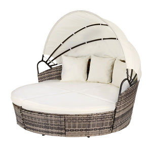 Outdoor Day Bed Set 3pc | Wicker Sun Lounge Setting | Beige
