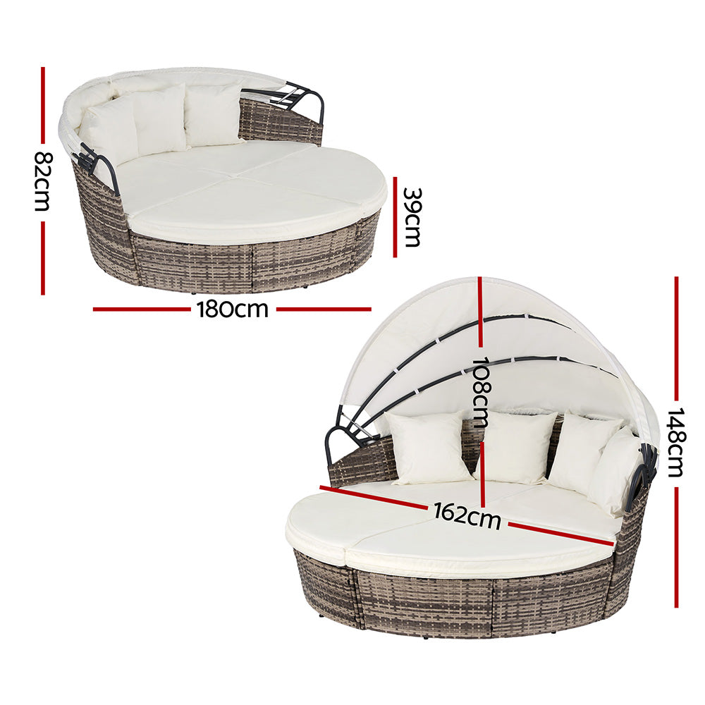 Outdoor Day Bed Set 3pc | Wicker Sun Lounge Setting | Beige