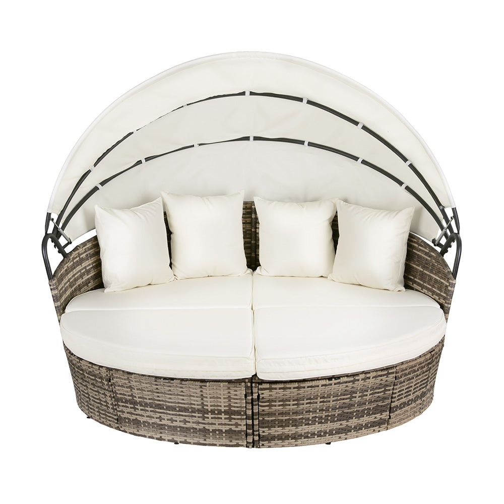 Outdoor Day Bed Set 3pc | Wicker Sun Lounge Setting | Beige
