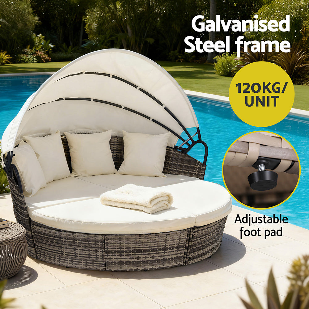 Outdoor Day Bed Set 3pc | Wicker Sun Lounge Setting | Beige