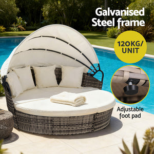 Outdoor Day Bed Set 3pc | Wicker Sun Lounge Setting | Beige