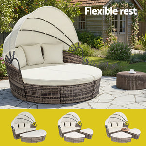 Outdoor Day Bed Set 3pc | Wicker Sun Lounge Setting | Beige