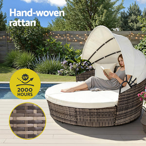 Outdoor Day Bed Set 3pc | Wicker Sun Lounge Setting | Beige