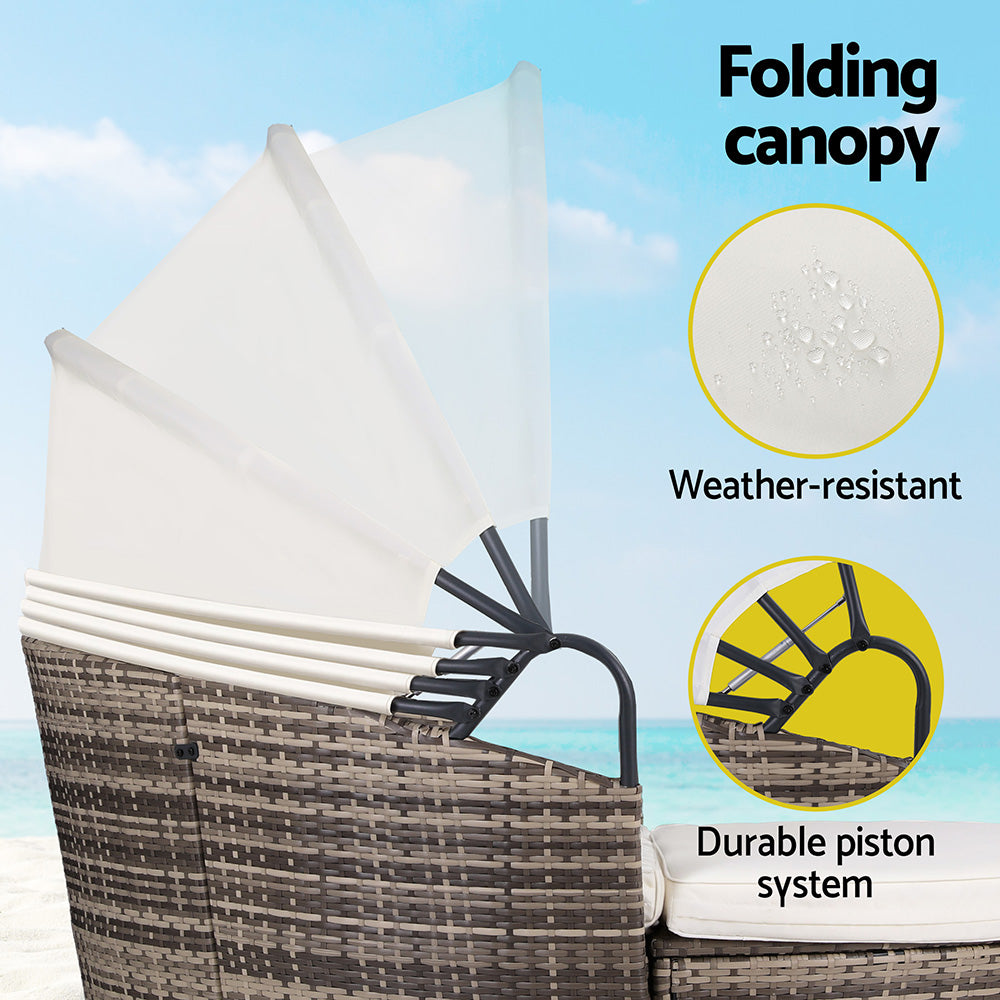 Outdoor Day Bed Set 3pc | Wicker Sun Lounge Setting | Beige