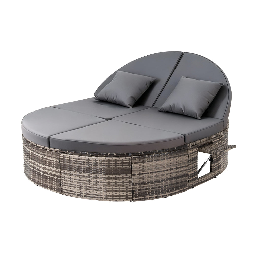 Wicker Day Bed | Outdoor Sun Lounge | Retractable Side Tray Included