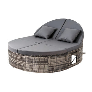 Wicker Day Bed | Outdoor Sun Lounge | Retractable Side Tray Included