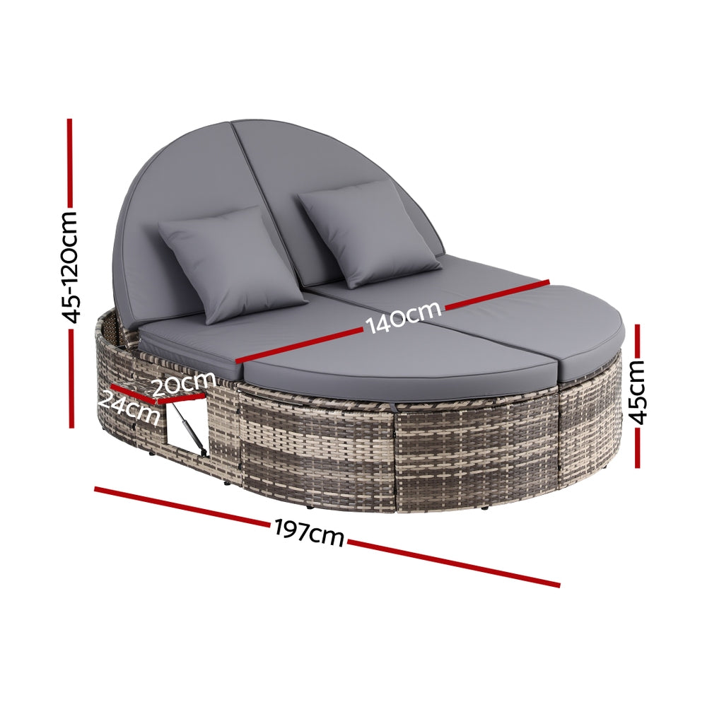 Wicker Day Bed | Outdoor Sun Lounge | Retractable Side Tray Included