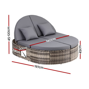 Wicker Day Bed | Outdoor Sun Lounge | Retractable Side Tray Included