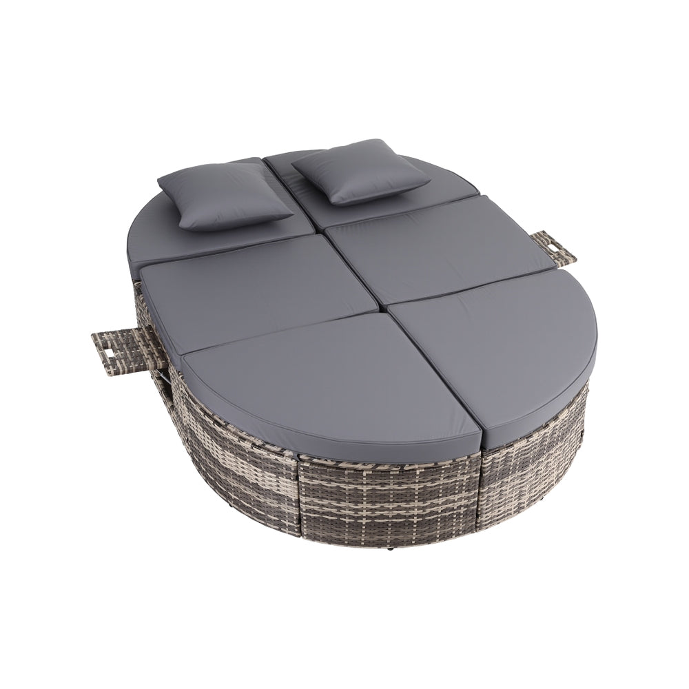 Wicker Day Bed | Outdoor Sun Lounge | Retractable Side Tray Included