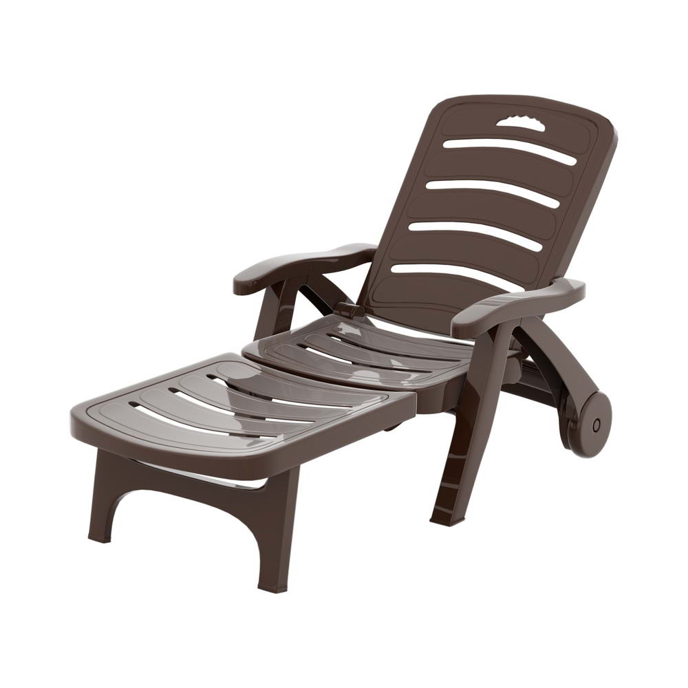 Sun Lounger | Folding Lounge Chair with Wheels | Patio Outdoor Furniture | Brown