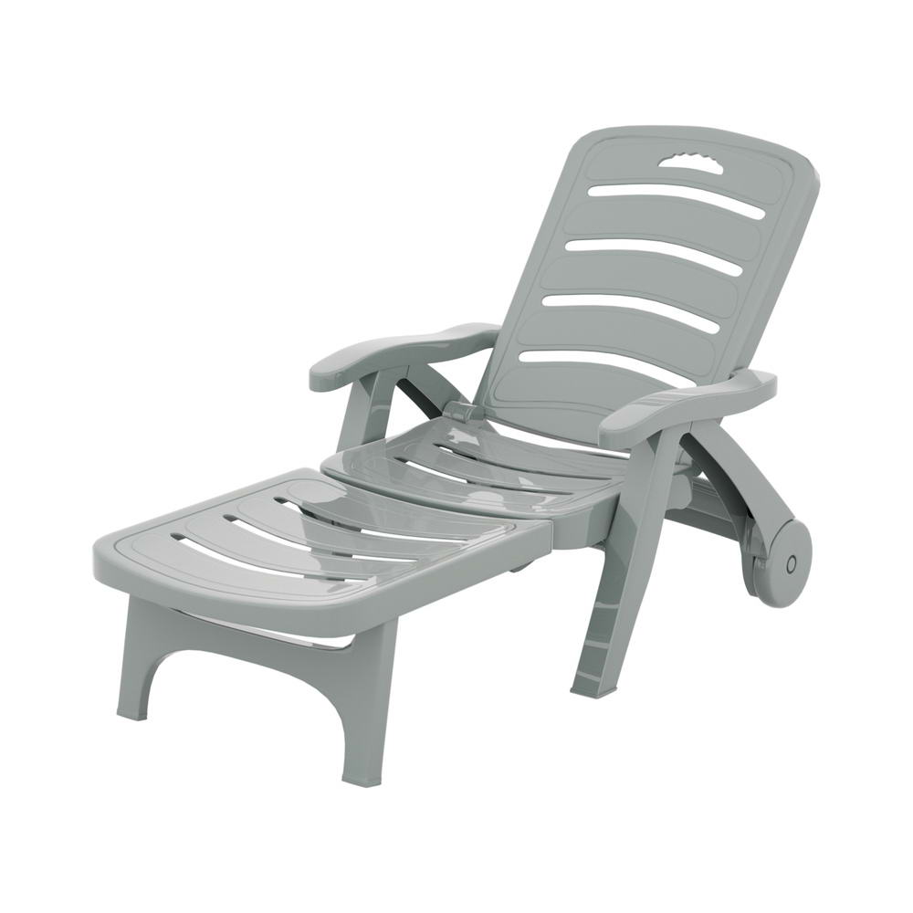 Sun Lounger | Folding Lounge Chair | Wheels | Patio Outdoor Furniture | Grey