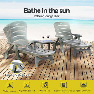 Sun Lounger | Folding Lounge Chair | Wheels | Patio Outdoor Furniture | Grey