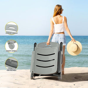 Sun Lounger | Folding Lounge Chair | Wheels | Patio Outdoor Furniture | Grey