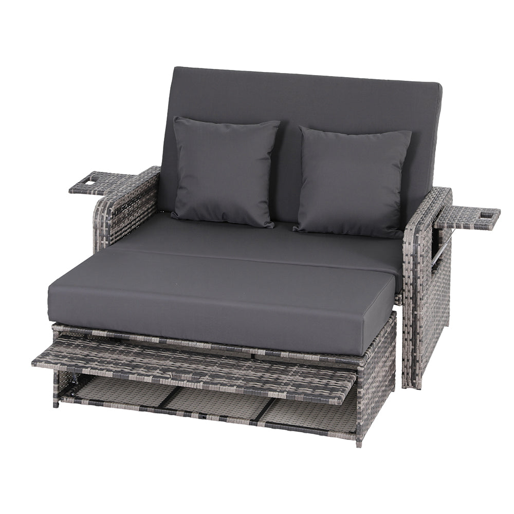Outdoor Wicker Day Bed | Sun Lounge Setting | Grey