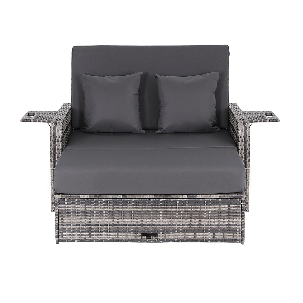Outdoor Wicker Day Bed | Sun Lounge Setting | Grey