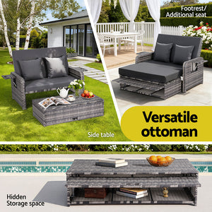 Outdoor Wicker Day Bed | Sun Lounge Setting | Grey