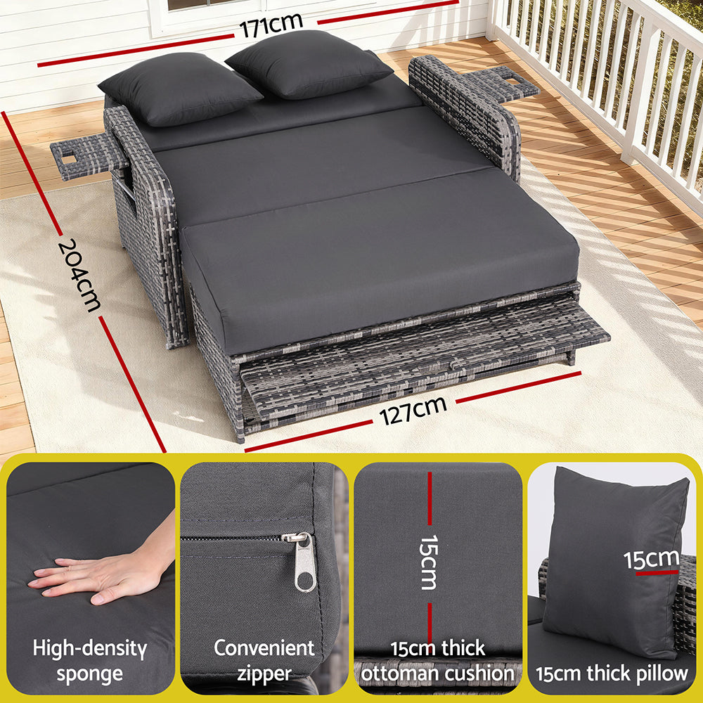 Outdoor Wicker Day Bed | Sun Lounge Setting | Grey