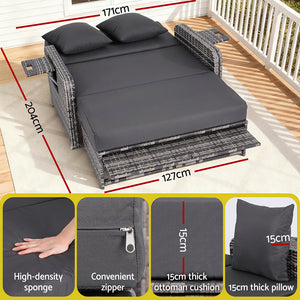 Outdoor Wicker Day Bed | Sun Lounge Setting | Grey