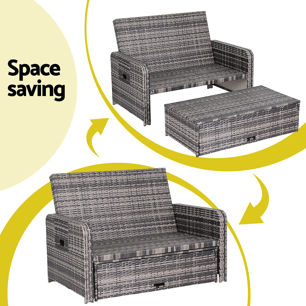 Outdoor Wicker Day Bed | Sun Lounge Setting | Grey