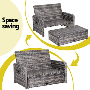 Outdoor Wicker Day Bed | Sun Lounge Setting | Grey