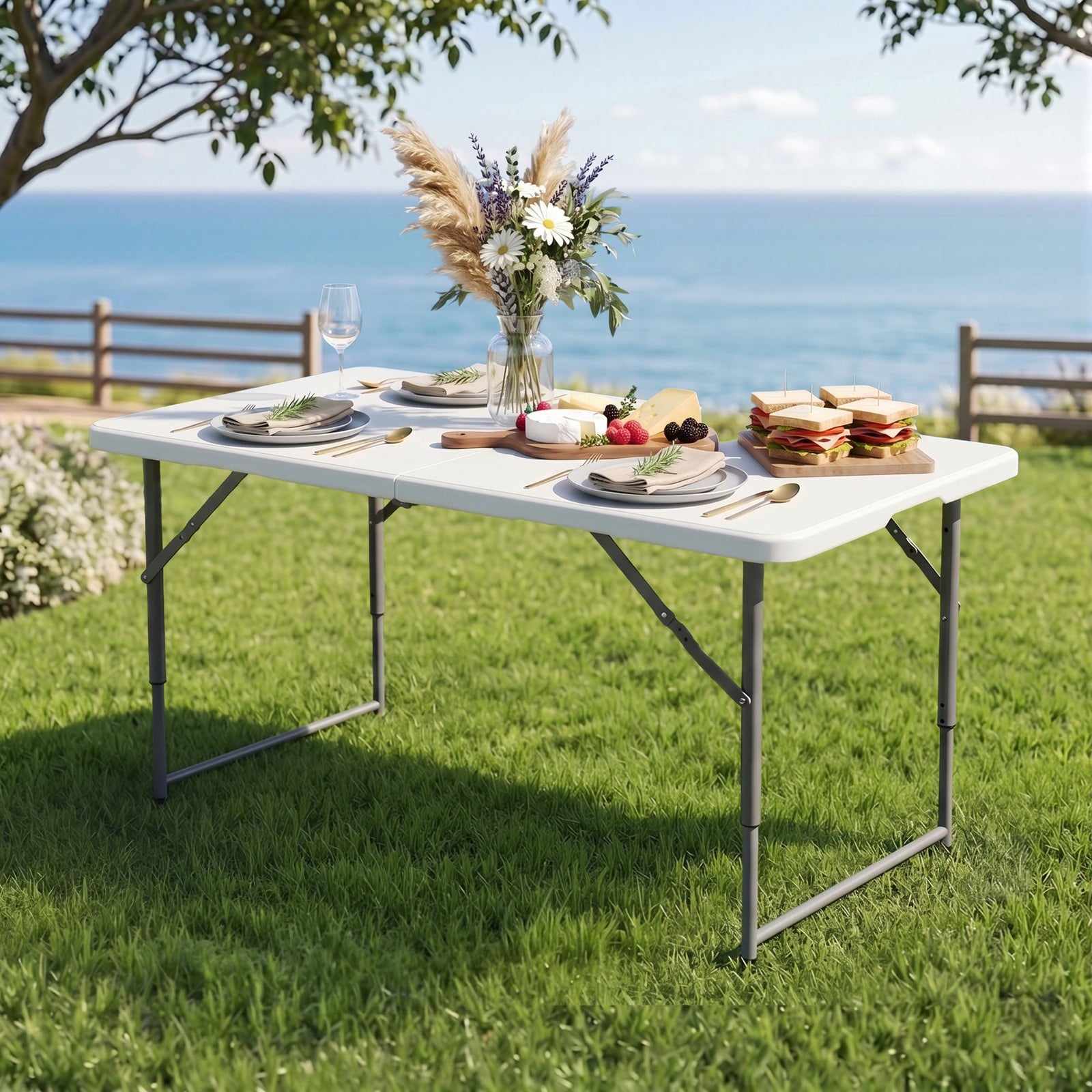 Folding Camping Table | 123cm Portable Fold-In-Half Table with Handle