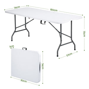 Gardeon 180cm Folding Table Portable Fold-in-Half with Handle Camping Picnic