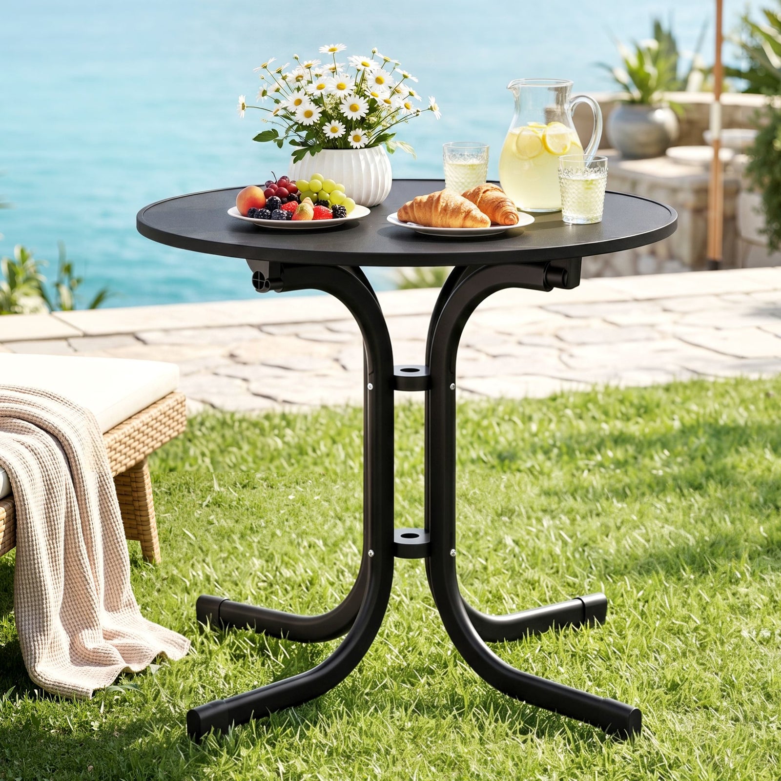 Outdoor Side Table | 80cm Folding Round Bistro Table | Black