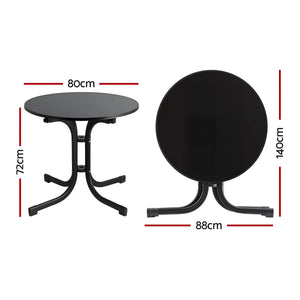 Gardeon Outdoor Side Table 80cm Folding Steel Round Bistro Desk Cafe Patio Furniture Black