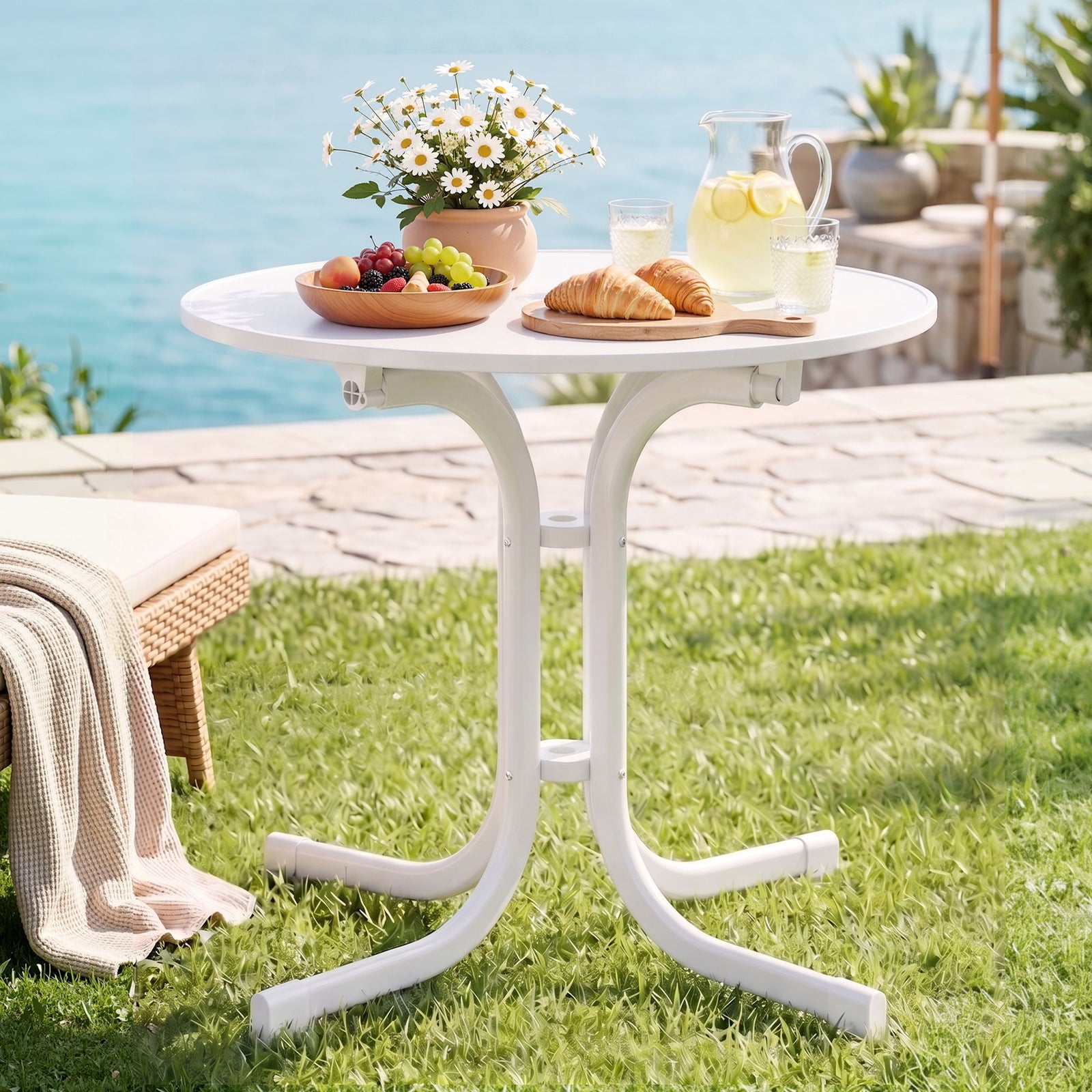 Outdoor Side Table | 80cm Folding Round Bistro Table | White