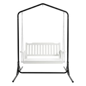 Gardeon Wooden 2-Seater Outdoor Swing Chair with Black Stand White Hanging Chair