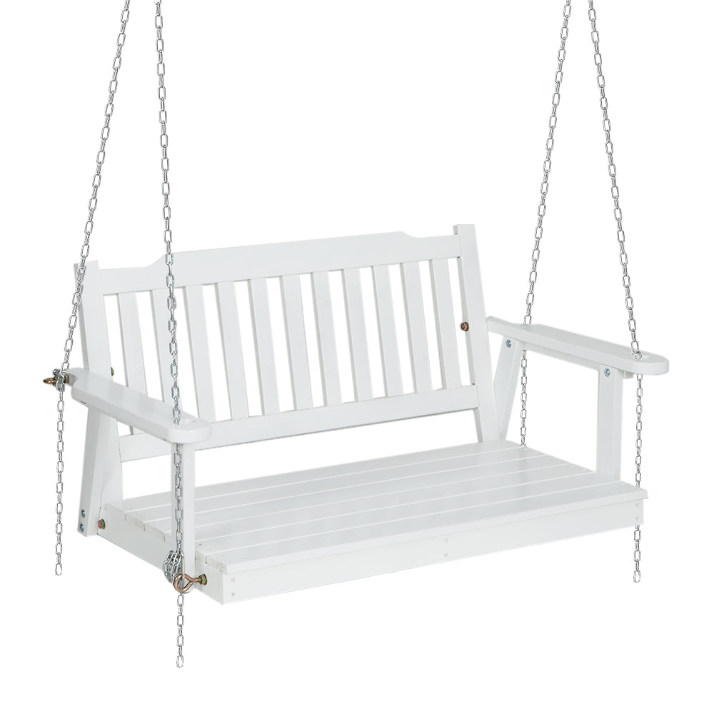 Porch Swing Chair | With Chain | Garden Bench | Outdoor Furniture | Wooden | White