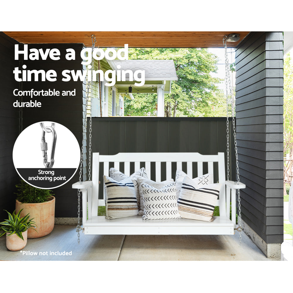 Porch Swing Chair | With Chain | Garden Bench | Outdoor Furniture | Wooden | White