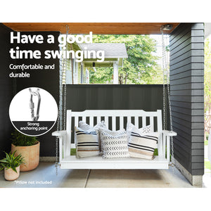 Porch Swing Chair | With Chain | Garden Bench | Outdoor Furniture | Wooden | White