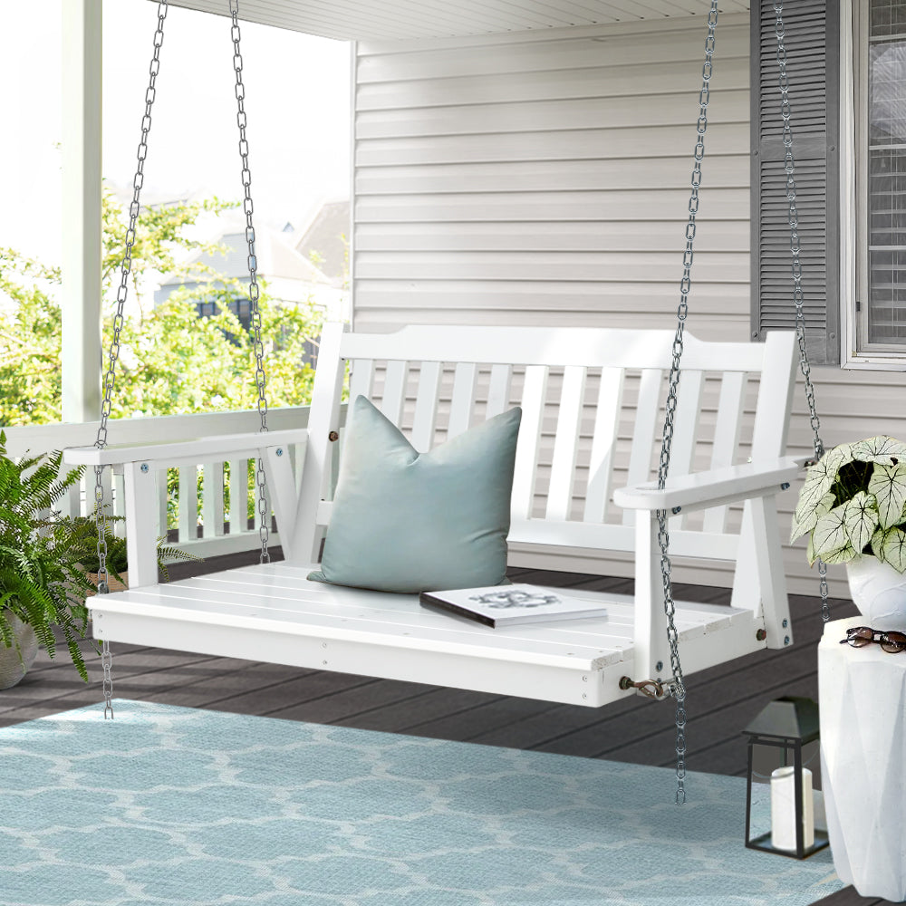 Porch Swing Chair | With Chain | Garden Bench | Outdoor Furniture | Wooden | White