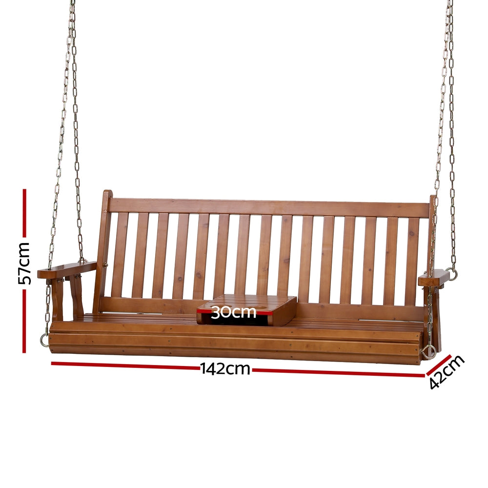 Porch Swing Chair | Wooden Bench | 2 Seater | Cup Holder
